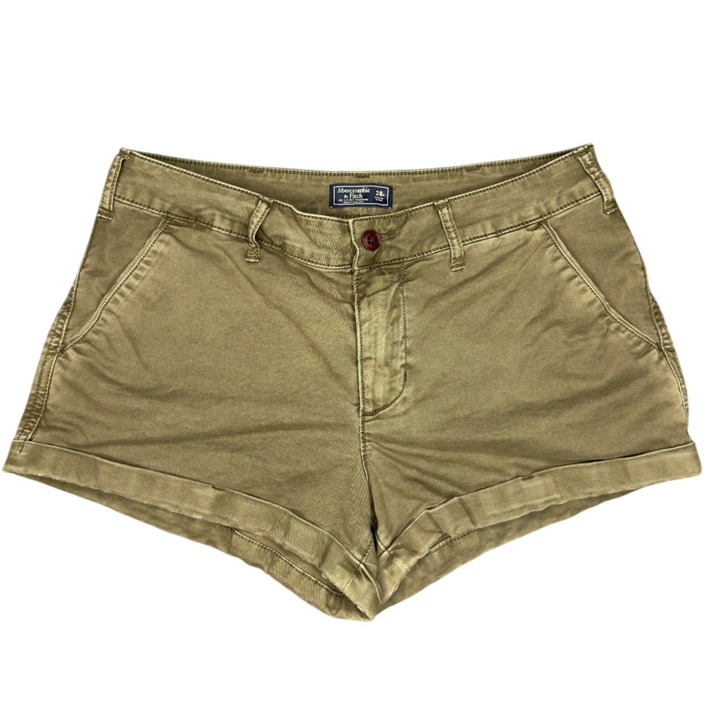 Abercrombie & Fitch Chino Shorts 28 Olive Green Cuffed Low Rise Twill